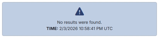 Error message reading 'No results were found' with a timestamp.